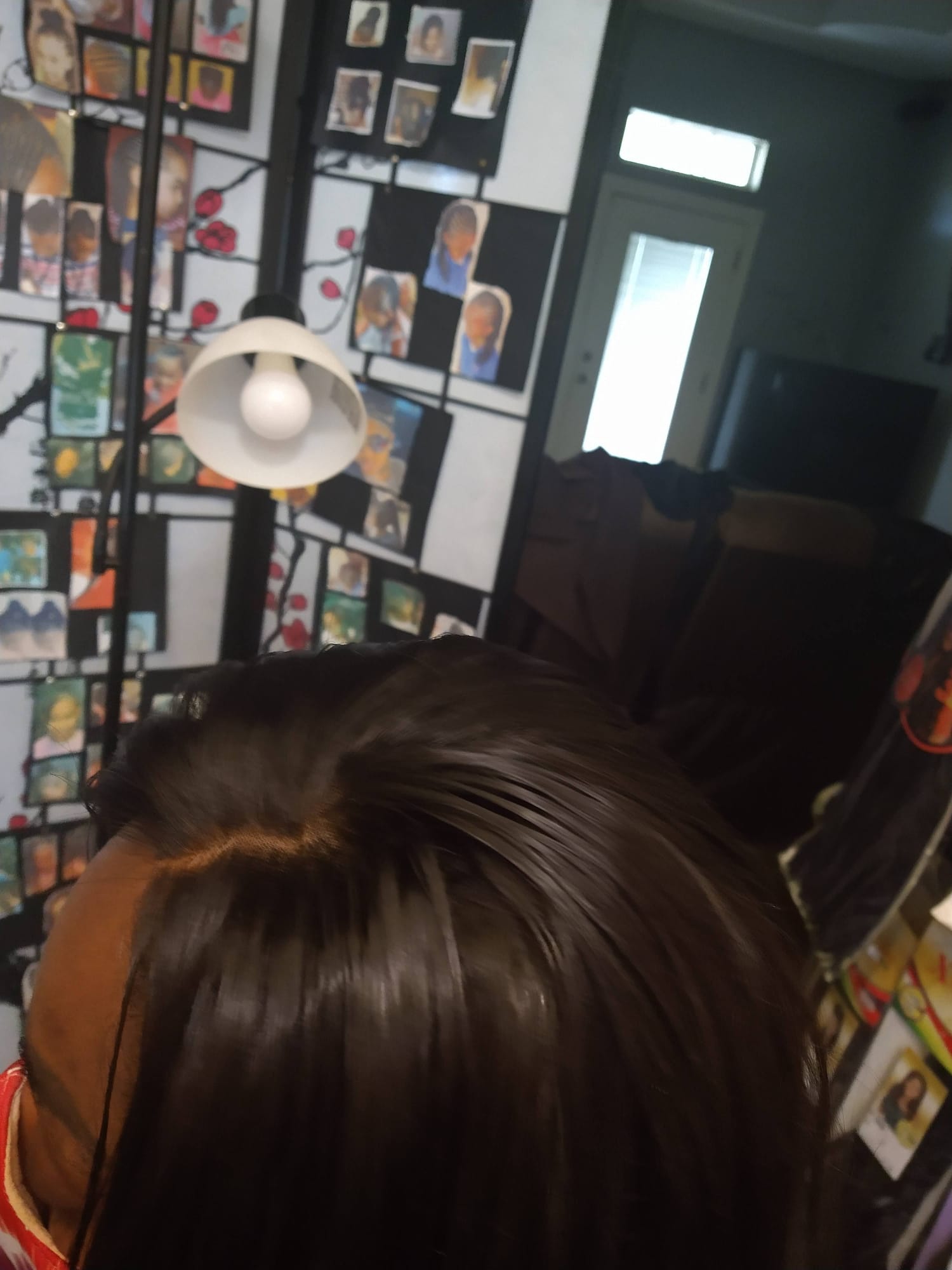 Dark-brown straight sewn-in hairstyle